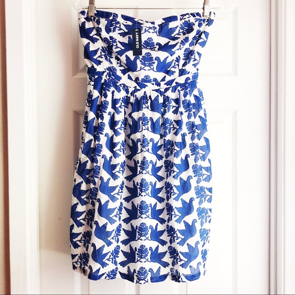 Old Navy Blue Bird Strapless Sweetheart Mini Dress - Picture 2 of 6